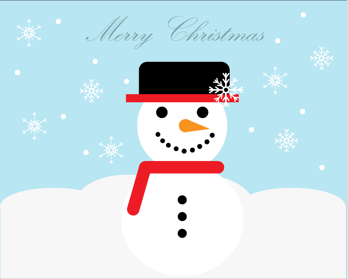 Eine Weihanchtskarte mit einem Schneeman und einem 'Merry Christmas' Schriftzug